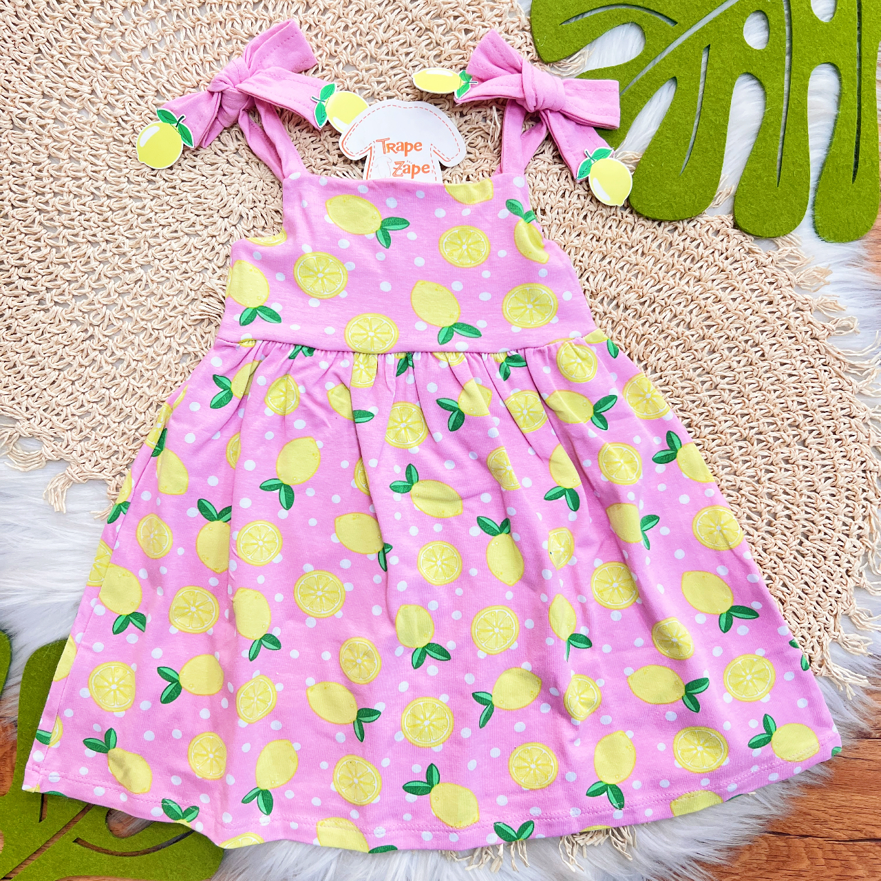  Vestido de Alcinha Limões  - Rosa e Verde 